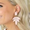 Mervielle Accessories Leaf Beaded Earrings- Pink