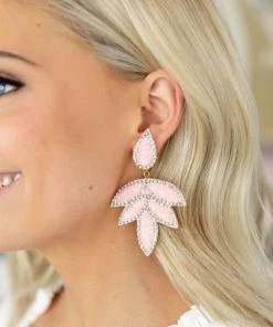 Mervielle Accessories Leaf Beaded Earrings- Pink