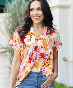 Fate Tops Alena Top- White Floral