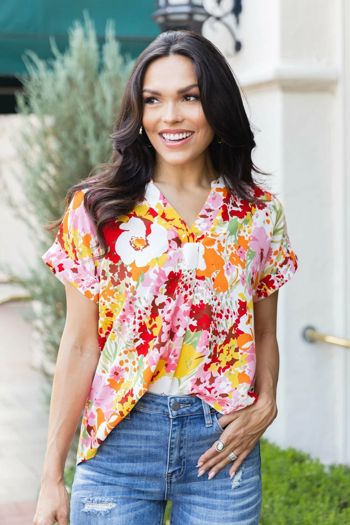 Fate Tops Alena Top- White Floral