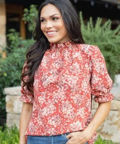 2 Hearts Bonnie Top- Rust Tops