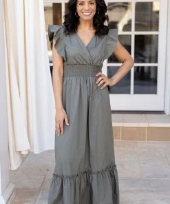 Molly Bracken Dresses Melanie Dress- Khaki