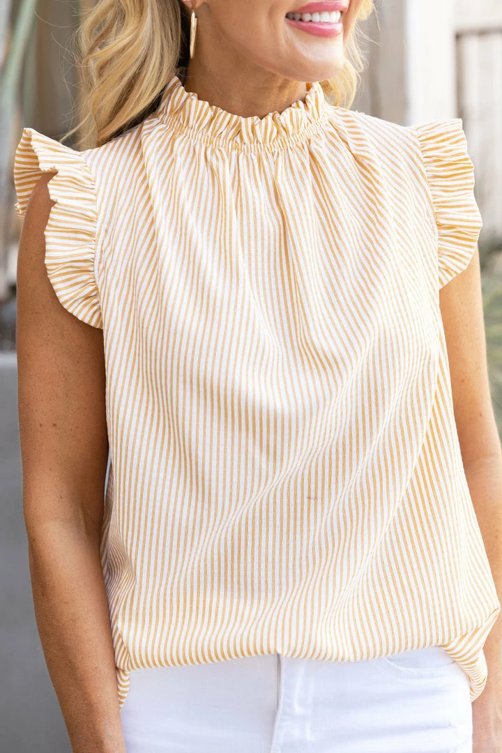 2 Hearts Kennedy Top Striped- Yellow Tops