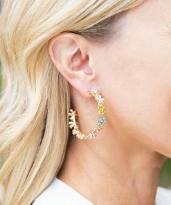 My Girl In LA Camila Flower Crystal Hoop Earrings Accessories