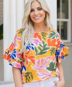 Pastel Design Tops Flora Top- Orange