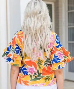 Pastel Design Tops Flora Top- Orange