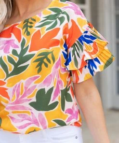 Pastel Design Tops Flora Top- Orange