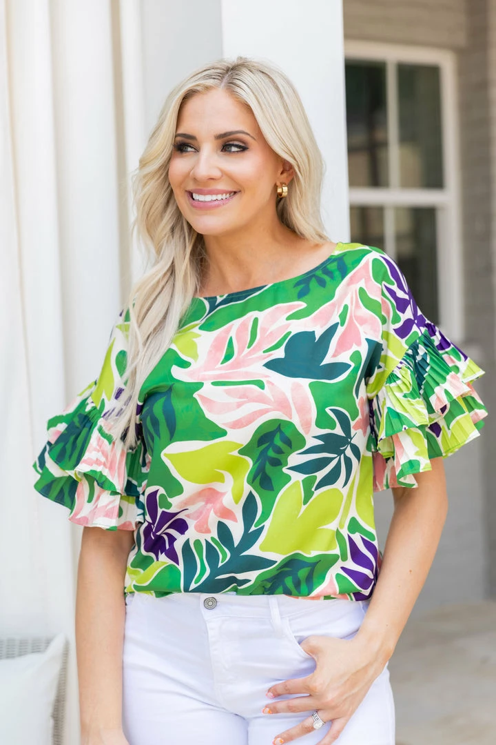 Pastel Design Flora Top- Green