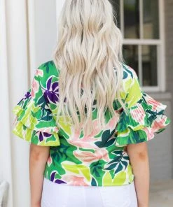 Pastel Design Flora Top- Green