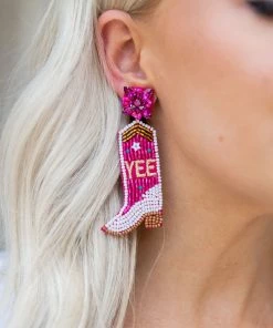 US Jewelry House YEE-HAW Cowboy Boots Beaded Earrings- Pink Accessories