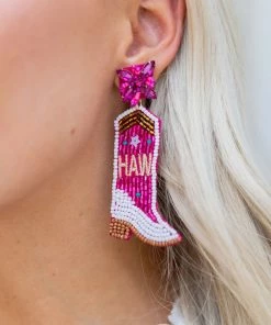 US Jewelry House YEE-HAW Cowboy Boots Beaded Earrings- Pink Accessories