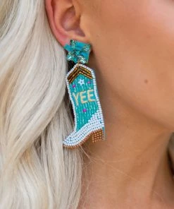 US Jewelry House YEE-HAW Cowboy Boots Beaded Earrings- Turquoise Accessories