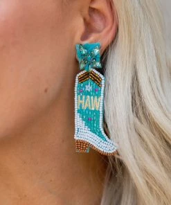 US Jewelry House YEE-HAW Cowboy Boots Beaded Earrings- Turquoise Accessories