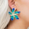 * Goldie Flower Earrings- Teal