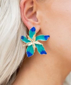 * Goldie Flower Earrings- Teal
