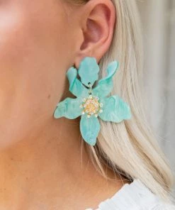 * Claudia Flower Earrings- Teal Summer Of Color