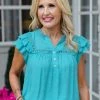 Mine And E&M Rosaline Top- Teal Tops