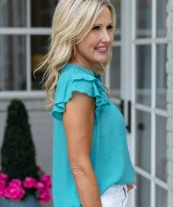 Mine And E&M Rosaline Top- Teal Tops