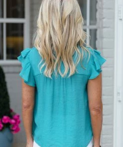 Mine And E&M Rosaline Top- Teal Tops