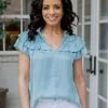 Current Air Evelyn Top- Powder Blue Tops