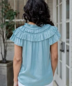 Current Air Evelyn Top- Powder Blue Tops