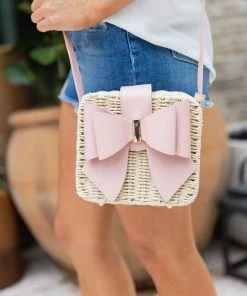 Like Dreams Summer Of Color Bowtie Straw Crossbody - Blush