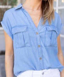 Love Tree Natalia Top- Blue Tops