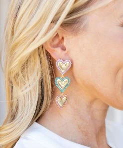 * Accessories Rhinestone Heart Drop Earrings