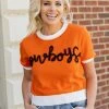 Queen Of Sparkles "Cowboys" Sweater- Orange Tops