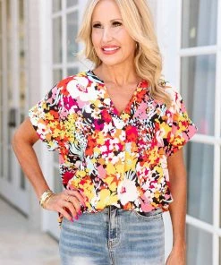 Fate Tops Alena Top- Black Floral