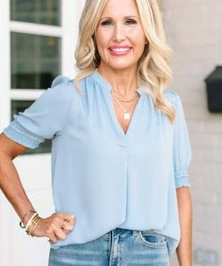 Current Air Mildred Top- Blue Tops