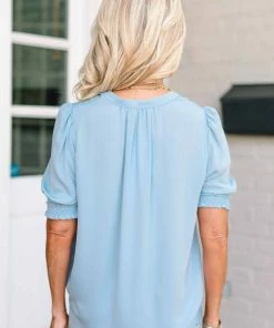 Current Air Mildred Top- Blue Tops