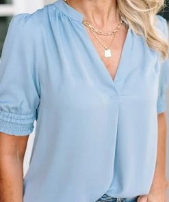 Current Air Mildred Top- Blue Tops