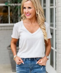 Collier V Neck Tee- Stone By Z Supply Tops