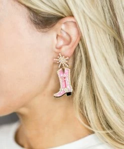 * Pearl Boots Drop Earrings- Pink Accessories