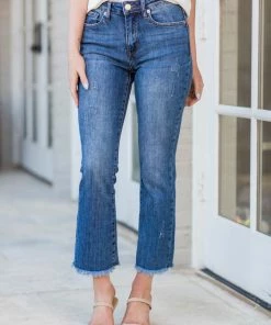 Risen Jessica Mid Rise Straight Raw Hem Jeans