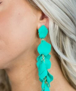 * Felicity Flower Petal Earrings- Teal