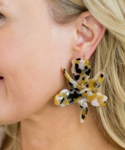 La3accessories Best Dressed Guest Iris Flower Drop Earrings- Tortoise