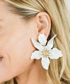 * Claudia Flower Earrings- White Best Dressed Guest